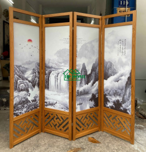 Bình phong gỗ sơn thuỷ