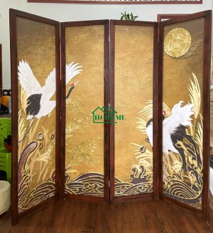 Bình phong gỗ chim hạc