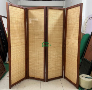 Bình phong gỗ tranh mành tre