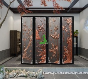 Bình phong gỗ tứ bình nâu G-28