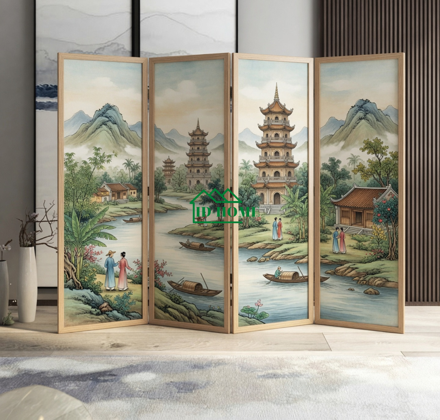 binh phong go soi tranh chua thien mu diem nhan nghe thuat cho khong gian viet