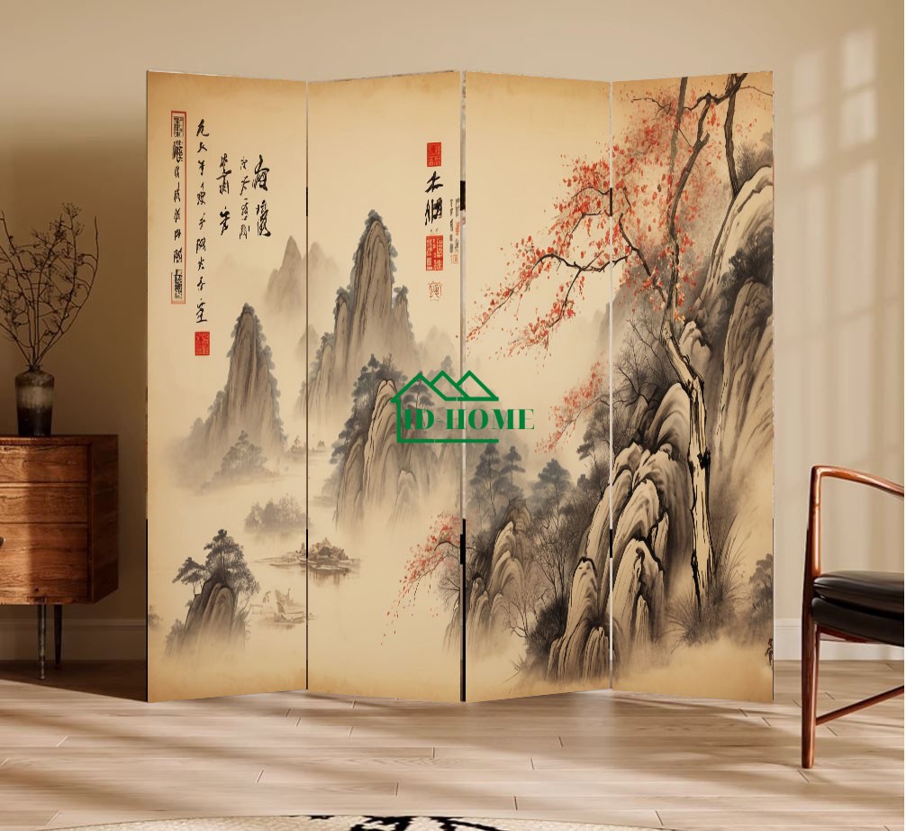 Bình phong gỗ MDF dán decal đẹp